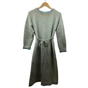 Sears Shetland Wool Sweater Dress Womens XL Heathered Blue/Green Belted 70s Knit